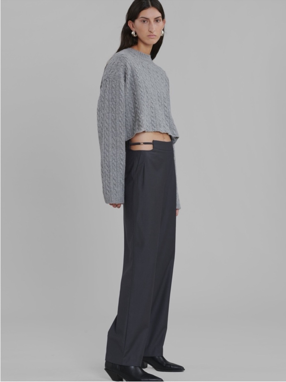 The Frankie Shop Louise Cut Out Straight Leg Trousers Charcoal Gray Size Large